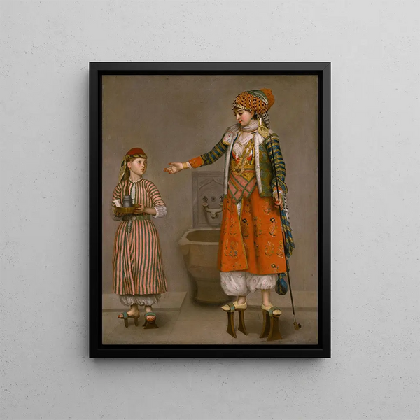 Eine Dame in türkischem Kleid und ihre Dienerin - Jean-Étienne Liotard — gerahmtes Bild an der Wand