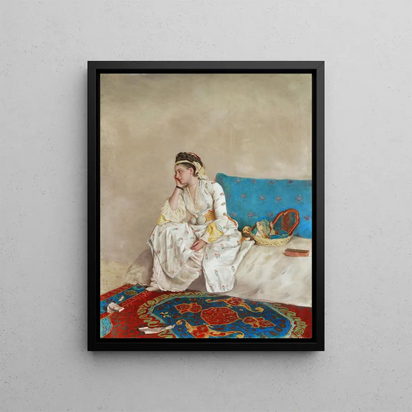 Frau in türkischem Kleid sitzend auf einem Sofa - Jean-Étienne Liotard — gerahmtes Bild an der Wand