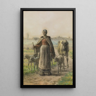 JeanFranois Millet - Paysanne Conduisant Aux Champs Sa Vache Et Ses Moutons.webp