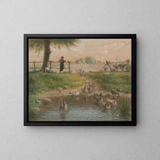 Kinder von Bauern am Gänseweiher - Jean-François Millet — gerahmtes Bild an der Wand