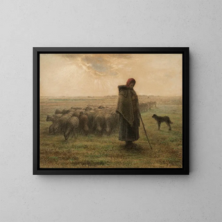 Bergère et son troupeau - Jean-François Millet — gerahmtes Bild an der Wand