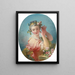 Eine junge Frau, die ihre puderige Frisur mit einem Rosenstrauß schmückt - Jean-Honoré Fragonard — gerahmtes Bild an der Wand