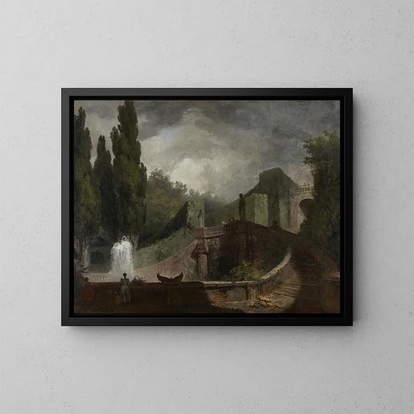 L monumentaler Treppen-Kunstdruck der Villa d'Este in Tivoli - Jean-Honoré Fragonard — gerahmtes Bild an der Wand