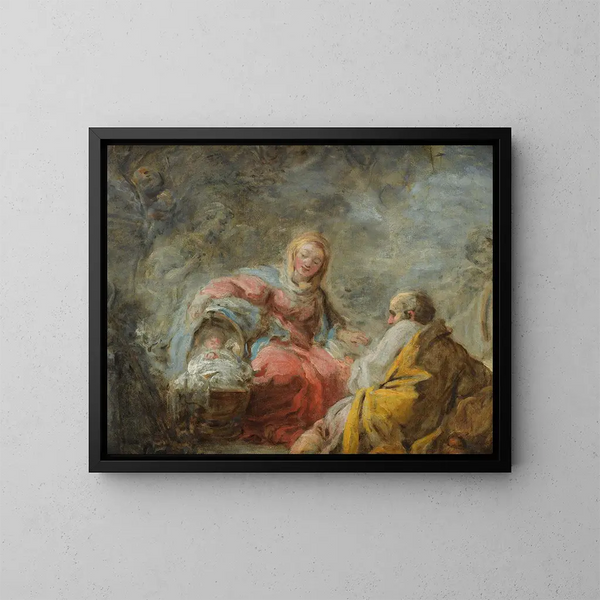 Der Ruhezustand während der Flucht nach Ägypten - Jean-Honoré Fragonard — gerahmtes Bild an der Wand