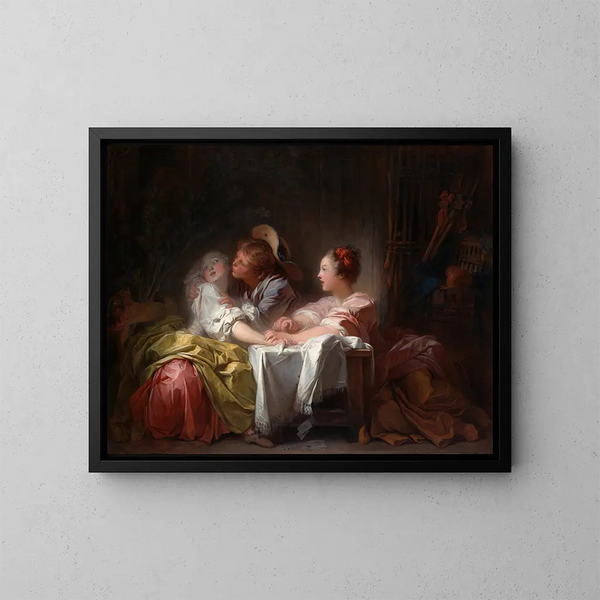 Der gestohlene Kuss - Jean-Honoré Fragonard — gerahmtes Bild an der Wand