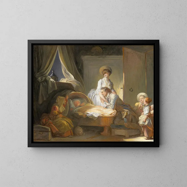 La Visite à la Crèche - Jean-Honoré Fragonard — gerahmtes Bild an der Wand