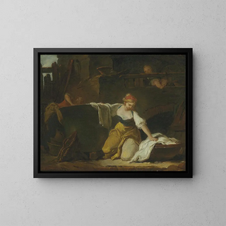Junge Waschfrauen - Jean-Honoré Fragonard — gerahmtes Bild an der Wand