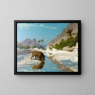 Löwe in der Wüste - Jean-Léon Gérôme — gerahmtes Bild an der Wand