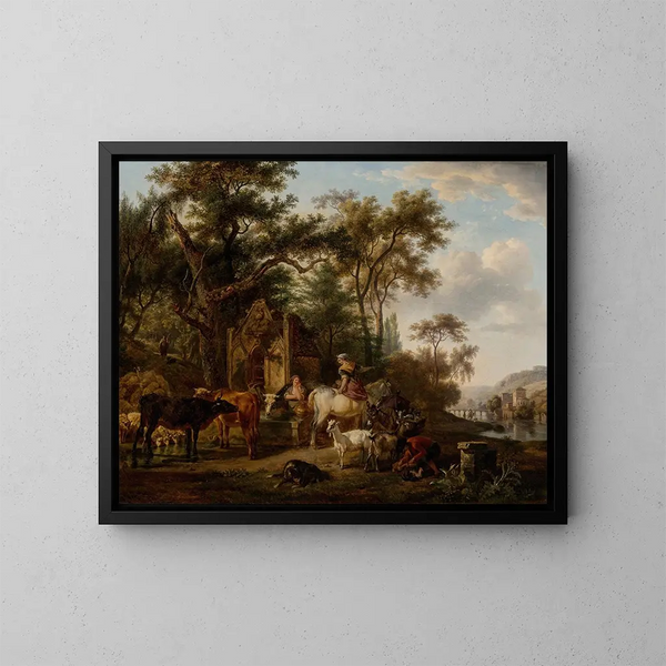 L'Abreuvoir - Jean-Louis Demarne — gerahmtes Bild an der Wand