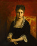 Portrait einer Frau in schwarzem Kleid, die einen Handschuh hält - Jean-Paul Laurens — Ansicht des Kunstwerks