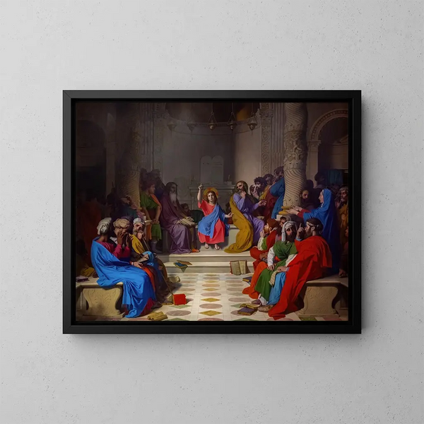 Jesus unter den Gelehrten - Jean-Auguste-Dominique Ingres — gerahmtes Bild an der Wand