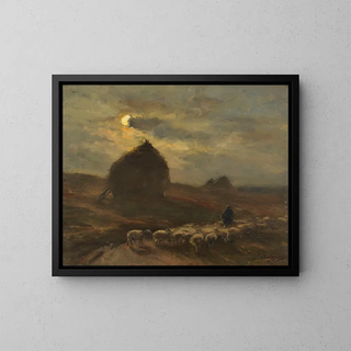 Jean Ferdinand Chaigneau - Flock of sheep and shepherd by moonlight.webp