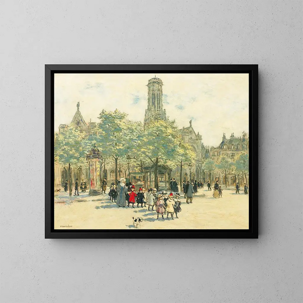 Mädchen beim Spaziergang auf dem Platz des Louvre - Jean François Raffaëlli — gerahmtes Bild an der Wand