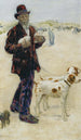 Mann beim Spaziergang mit Hunden - Jean François Raffaëlli — Ansicht des Kunstwerks