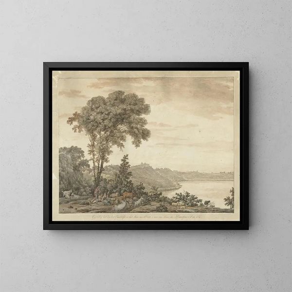 Ansicht von Castel Gandolfo und dem Albano-See - Jean Grandjean — gerahmtes Bild an der Wand