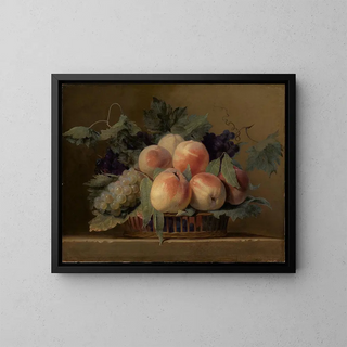 Korb mit Pfirsichen und Trauben - Jean Michel Picart — gerahmtes Bild an der Wand