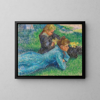 Junge Mädchen liegend auf dem Gras - Jean Peske — gerahmtes Bild an der Wand