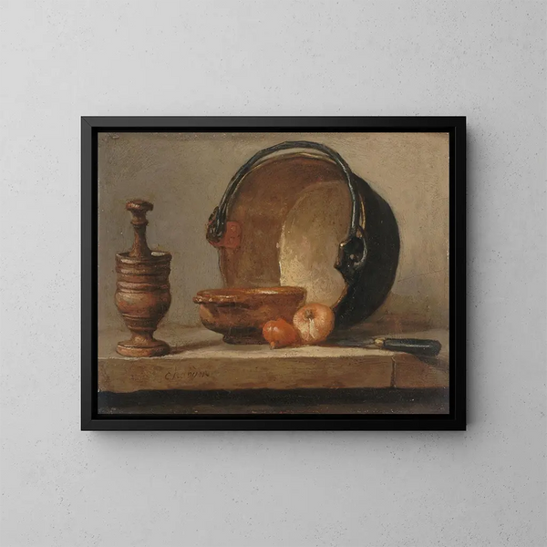 Stillleben mit Kupferschüssel - Jean Siméon Chardin — gerahmtes Bild an der Wand