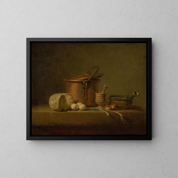 Stillleben mit Kupferschüssel, Käse und Eiern - Jean Siméon Chardin — gerahmtes Bild an der Wand