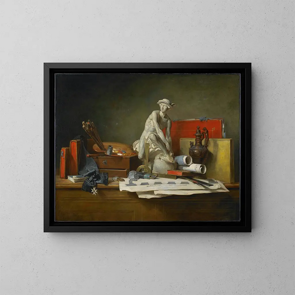 Die Attribute der Künste und die ihnen verliehenen Auszeichnungen - Jean Siméon Chardin — gerahmtes Bild an der Wand
