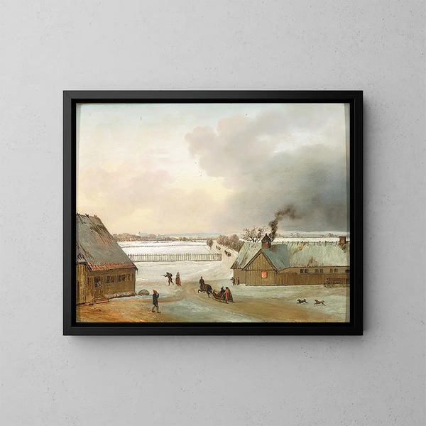 Winteransicht von Selyst aus Ordrup mit einem Schneeschlitten - Jens Juel — gerahmtes Bild an der Wand