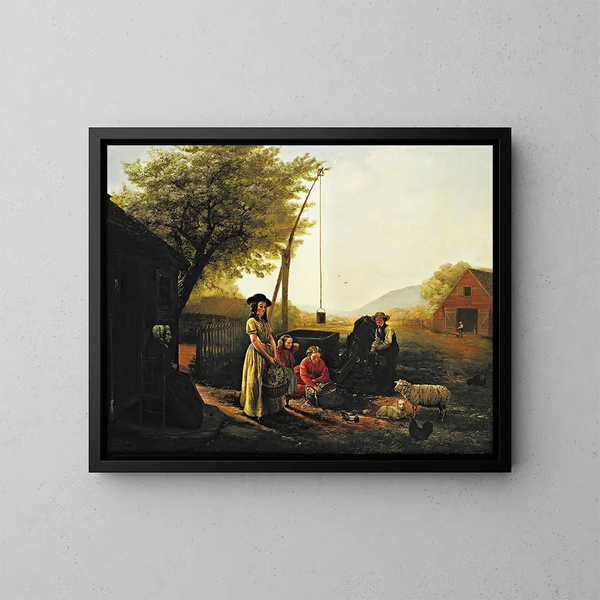 Frühlingmorgen-Gemälde in der Nähe der Küchentür, Marktvorbereitung - Jerome Thompson — gerahmtes Bild an der Wand