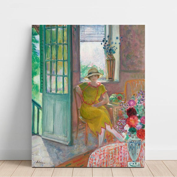 Reproduktion des Gemäldes Junge Frau in einem blumigen Interieur - Henri Lebasque