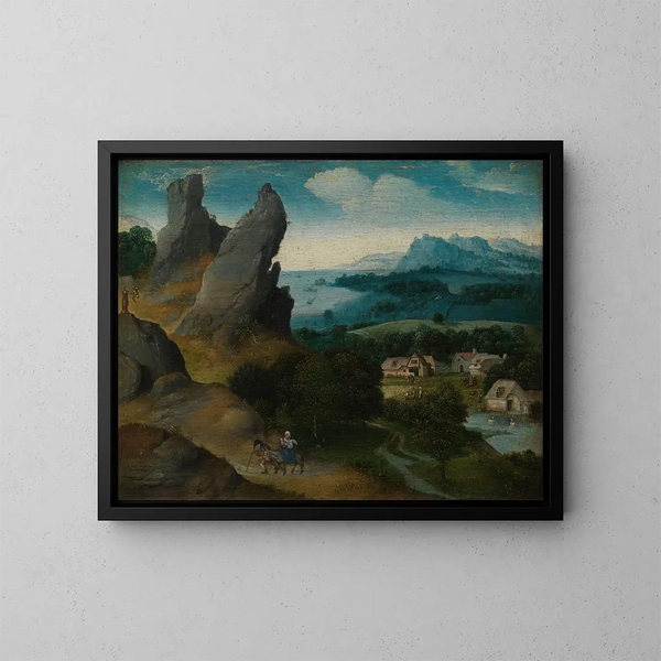 Landschaft mit der Flucht nach Ägypten - Joachim Patinier — gerahmtes Bild an der Wand