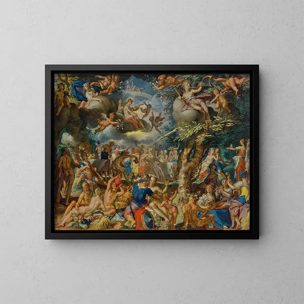 Ein Bankett der Götter - Joachim Wtewael — gerahmtes Bild an der Wand