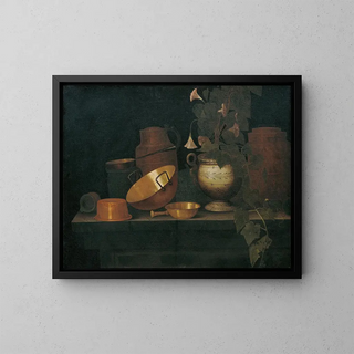 Stillleben mit Kupfertellern - Joannes de Cordua — gerahmtes Bild an der Wand