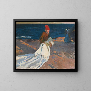 Ramassant la voile, plage de Valence - Joaquín Sorolla — gerahmtes Bild an der Wand