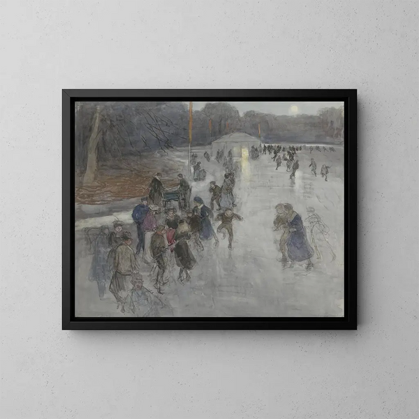 Vergnügung auf dem Eis bei Mondschein auf einem gefrorenen Teich im Bois de La Haye - Johan Antonie de Jonge — gerahmtes Bild an der Wand