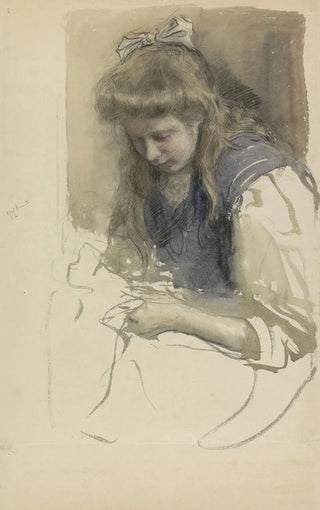 Johan Antonie de Jonge - Studie van een handwerkend meisje in matrozenjurk.webp