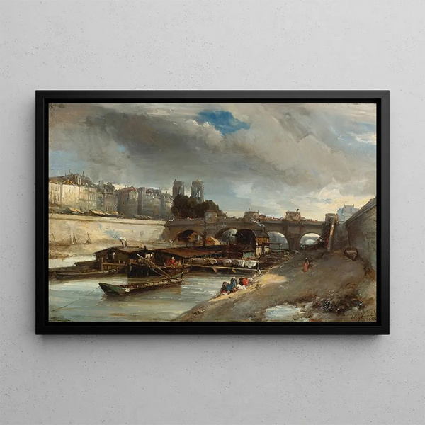 Bateau-Lavoir in der Nähe der Pont-Neuf Paris - Johan Barthold Jongkind — gerahmtes Bild an der Wand