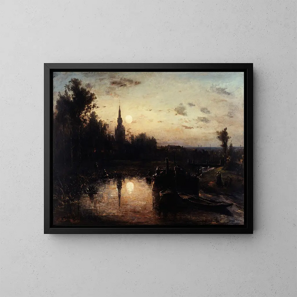 Klarer Mondschein in Overschie, Umgebung von Rotterdam - Johan Barthold Jongkind — gerahmtes Bild an der Wand