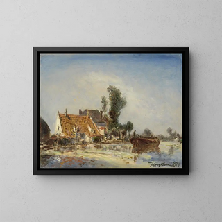 Häuser an einem Kanal in der Nähe von Crooswijk - Johan Barthold Jongkind — gerahmtes Bild an der Wand