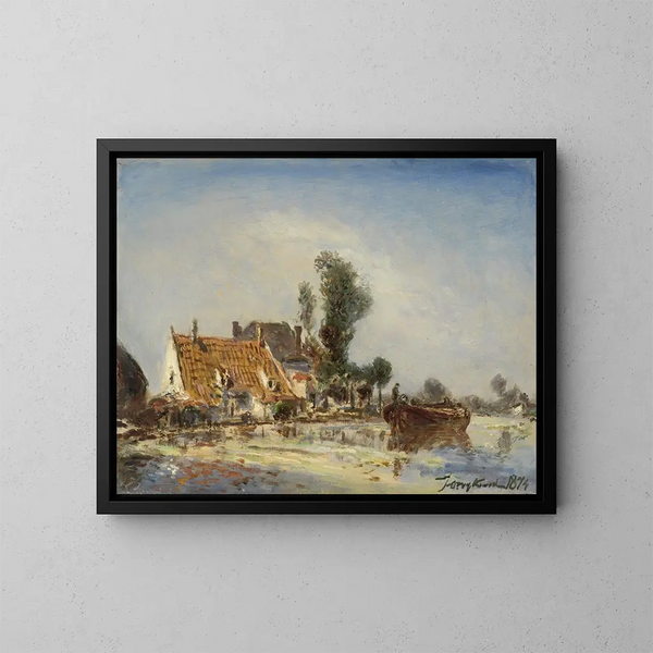 Häuser an einem Kanal in der Nähe von Crooswijk - Johan Barthold Jongkind — gerahmtes Bild an der Wand