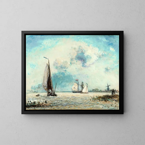 Bateaux à voile sur la Meuse - Johan Barthold Jongkind — gerahmtes Bild an der Wand