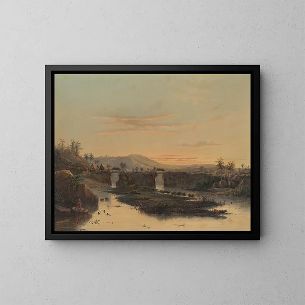 Blick auf die Umgebung von Batavia, Landschaft auf dem niederländischen Land - Johan Conrad Greive — gerahmtes Bild an der Wand