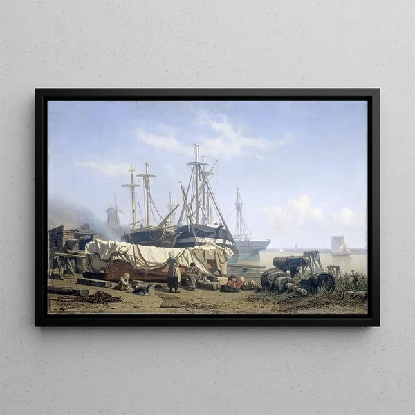 Johan Conrad Greive - Midday break at a Shipyard on the Maas.webp