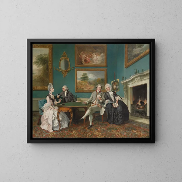Die Familie Dutton im Salon von Sherborne Park, Gloucestershire - Johan Joseph Zoffany — gerahmtes Bild an der Wand