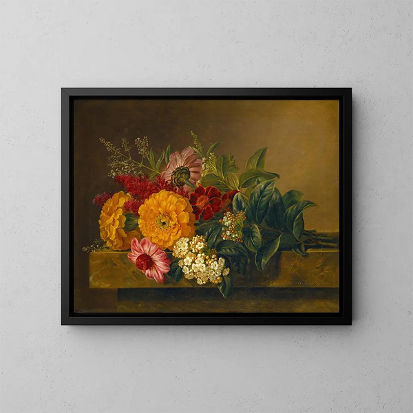 Blumen in einer Vase auf einem Marmorteller - Johan Laurentz Jensen — gerahmtes Bild an der Wand