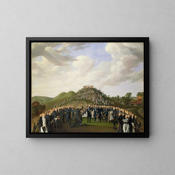Der König Karl XIV Johan besucht die Tumuli von Old Uppsala im Jahr 1834 - Johan Way — gerahmtes Bild an der Wand