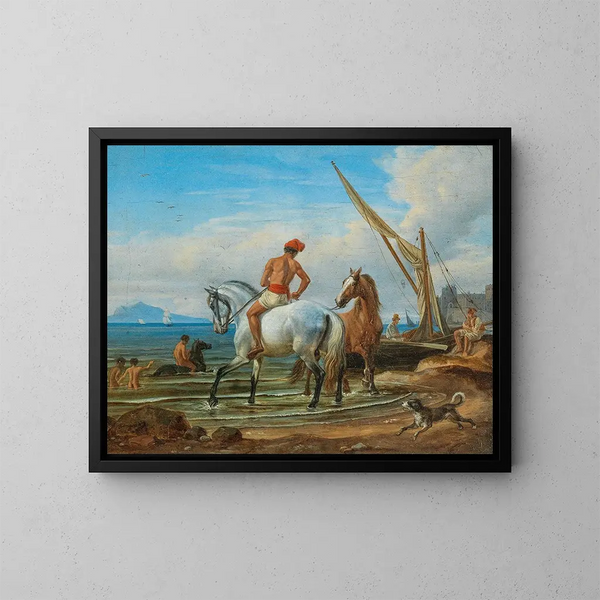 Le bain des chevaux à Naples - Johann Adam Klein — gerahmtes Bild an der Wand