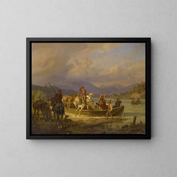 Des cavaliers débarquant d'un navire - Johann Adam Klein — gerahmtes Bild an der Wand
