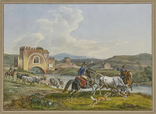 Des römischen Feldhasen zu Pferd fangen einen Stier mit Hunden - Johann Adam Klein — Ansicht des Kunstwerks