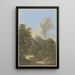 Tal der bewaldeten Hügel mit Blick auf eine Burgruine im Vordergrund eine Schäferin mit drei Rindern und einem Hund - Johann Albrecht Friedrich Rauscher — gerahmtes Bild an der Wand