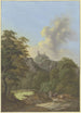 Tal der bewaldeten Hügel mit Blick auf eine Burgruine im Vordergrund eine Schäferin mit drei Rindern und einem Hund - Johann Albrecht Friedrich Rauscher — Ansicht des Kunstwerks