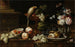 Stillleben mit Blumen und Früchten, einem Papagei und verschiedenen Insekten auf einem Sims - Johann Amandus Winck — Ansicht des Kunstwerks