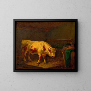 Kuh im Stall - Johann Baptist Dallinger von Dalling der Jüngere — gerahmtes Bild an der Wand